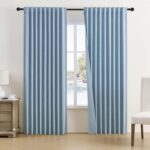 DUALIFE Dusty Blue Linen Pleated Curtains-72 Inch Wide Vertical Drapes Sliding G... - Image 2