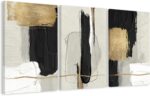 DUWQU 3 Pieces Black and Gold Abstract Canvas Wall Art, Modern Black Gold and Wh... - Image 2