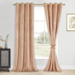 DWCN Blush Beige Velvet Curtains 84 inches Long - Room Darkening Tieable Grommet... - Image 2