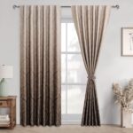 DWCN Brown Blackout Curtains 84 inches Length - Ombre Damask Patterned Back Tab/... - Image 2