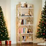 DWVO Gold Bookshelf, Modren 5 Tier Bookcase, Storage Shelves Organizer Standing ... - Image 2