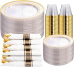 DaYammi 350PCS Clear Gold Plastic Dinnerware Set for 50 Guests Gold Plates Dispo... - Image 2