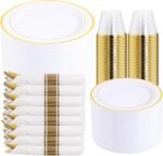 DaYammi 350PCS Gold Plastic Dinnerware Set for 50 Guests, Fancy Disposable Plate... - Image 2