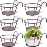 Dandat 6 Pcs 8.7'' Iron Metal Railing Flower Pot Hanging Planter Baskets Stair R... - Image 2