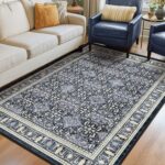 Dark Blue 5x7 Area Rugs for Living Room Bedroom, Transitional Boho Moroccan Flor... - Image 2