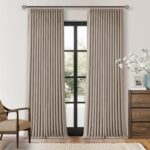 Dark Flax Linen Pinch Pleated Curtains 105 Inches Long for Bedroom Taupe Beige 1... - Image 2