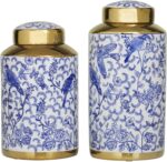 Deco 79 Ceramic Floral Living Room Decorative Jars Decorative Container with Gol... - Image 2