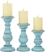 Deco 79 Mango Wood Decorative Candle Holder Distressed Turned Pillar Candle Stan... - Image 2