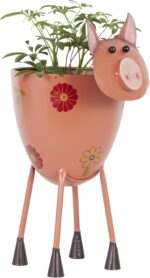 Deco 79 Metal Pig Indoor/Outdoor Planter - Large Planter Pot with Floral Accents... - Image 2