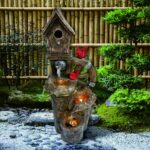 Decorative Garden Birdhouse Three Tier Water Fountain Outdoor with LED Lights an... - Image 2