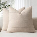 Decorative Linen Throw Pillow Covers 18x18 Set of 2 Solid handcrafted Striped Cu... - Image 2