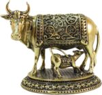 Designer Brass Cow with Calf for Good Luck Vastu Fengshui Showpiece for Home Dec... - Image 2