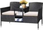 Devoko Outdoor Patio Loveseat Modern Rattan 2-Seat Patio Conversation Set with C... - Image 2