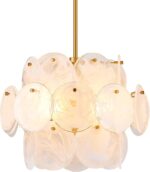 Dia 15.75 Inches Modern Glass Chandelier for Foyer, Gold Dining Room Light Fixtu... - Image 2