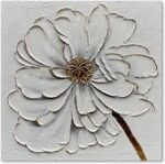 Diathou Art 24x24 inches Hand-painted golden texture white flower oil painting. ... - Image 2