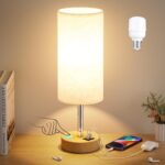 Dicoool Touch Bedside Table Lamp with USB - 3 Way Dimmable Wood Lamp for Bedroom... - Image 2