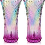 Dicunoy Set of 2 Glass Colorful Flower Vase, 9" Large Colored Crystal Flower Vas... - Image 2