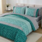 Dinjoy Teal Green King Size Comforter Set,Striped Boho Bed in a Bag King 7 Piece... - Image 2