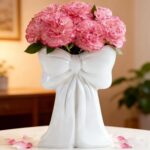 Disoza White Bow Vase Ceramic Cute Vase Decorative Minimalist Flowers Tulip Pamp... - Image 2