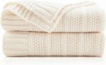 Douceur Cream Throw Blanket for Couch, Soft Cozy Lightweight Stripe Pattern Knit... - Image 2