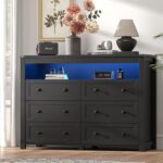 Dresser for Bedroom with 6 Drawers, Wide Chest of Drawers with LED Light and Pow... - Image 2