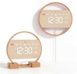 Driini Large Digital Wall Clock -Round Digital Bamboo Wooden Wall Clock with Lar... - Image 2