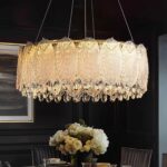 Drum Chandelier for Dining Room,24-ihch Modern Gold Drum Glass Chandeliers,Luxur... - Image 2