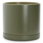 D'vine Dev 14 Inch Ceramic Planter Pot with Drainage Hole and Saucer, Indoor Cyl... - Image 2