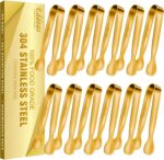 EDDEAS 12 PCS Small Serving Tongs, 4.3" Mini Gold Tongs, Gold Kitchen Tongs for ... - Image 2
