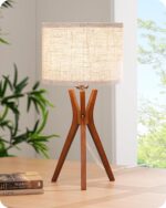 EDISHINE Mid Century Table Lamp, 17.5" Tripod Bedside Lamp with Deep Wood Color ... - Image 2