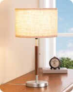 EDISHINE Mid Century Table Lamp, Solid Wood and Metal Bedside Lamp with Pull Cha... - Image 2