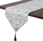 EHouseHome Jacquard Damask Reversible Silver Grey Table Runners with Tassels 13 ... - Image 2