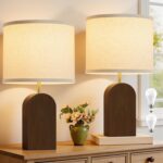 EJIAXIN Wood Table Lamps Set of 2-19" Walnut Farmhouse Bedside Lamp with Adjusta... - Image 2