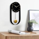EMAX HOME 8 Inch Black Wall Clock with Gold Pendulum, Silent Modern Metal Wall C... - Image 2