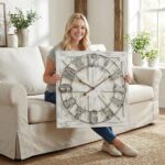 EMAX HOME Large Farmhouse Wall Clock – 24 Inch White Square Rustic Wooden Clock ... - Image 2