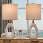 EUO 20" White Ceramic Lamps Set of 2 for Bedroom, Small Oval Lamps for Nightstan... - Image 2