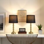 EUO 24" Gold Table Lamps Set of 2 with Black Shade, Modern Small Nightstand & En... - Image 2
