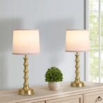 EUO 24" Gold Table Lamps Set of 2 with White Linen Shade, Modern Slim Nightstand... - Image 2