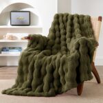 EXQ Home Rabbit Faux Fur Throw Blanket for Couch,Soft Fluffy Bubble Double Sided... - Image 2