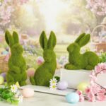 Easter Bunny Decorations, 3 PCS Resin Moss Bunny Figurines Green Faux Flocked Ra... - Image 2