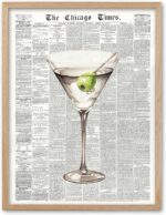 EcoHest Trendy Newspaper Martini Framed Wall Art, 12x16 in OAK Wood Retro Bar Ca... - Image 2