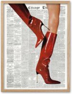EcoHest Trendy Newspaper Red Boots Framed Wall Art, 12x16 in OAK Wood Fashion Ic... - Image 2