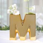 Efavormart 6" Shiny Gold Plated Ceramic Letter M Sculpture Flower Vase, Bud Plan... - Image 2