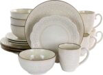 Elama Embossed Scalloped Stoneware Dinnerware Dish Set, 16 Piece, Ivory - Image 2