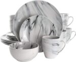 Elama Fine Marble 16 Piece Stoneware Dinnerware Set in Black and White - Image 2