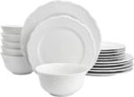Elama Henryi 18 Piece Embossed Rim Detail Porcelain White Dinnerware Set, Tablew... - Image 2