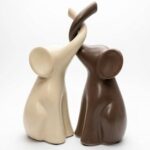 Elephant Statue Set of 2 Ceramic Elephant Figurines, Ivory White & Brown, 8.27 I... - Image 2