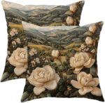 Embroidery Style Gardenia Throw Pillow Covers 18x18 Set of 2, Soft Retro Flower ... - Image 2