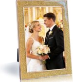 Enamel Picture Frames 4x6, 4 by 6 Gold Glittering Photo Frame with Real Glass & ... - Image 2