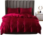 Erosebridal Burgundy Silk Bedding Set Silk Like Satin Duvet Cover Set Silk Soft ... - Image 2